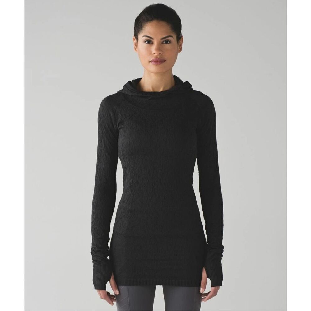 Lululemon Rest Less Pullover Hoodie Textured Black Thumbholes Women’s Size XS -4